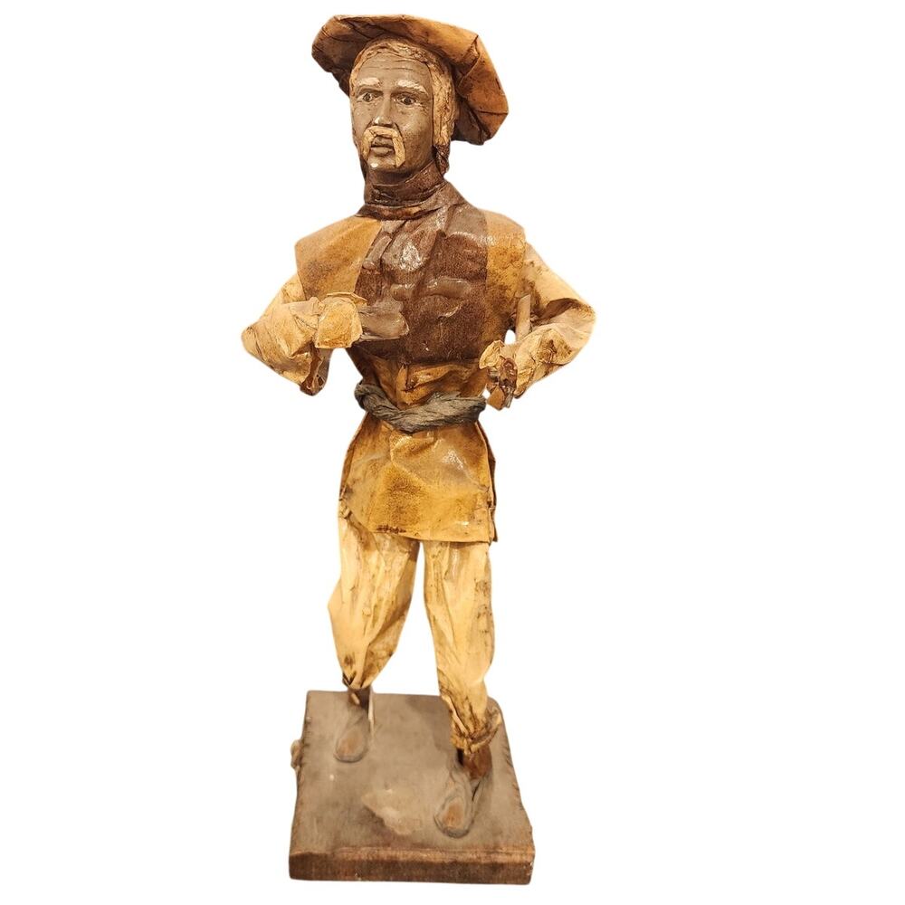 Vintage Handmade Mexican Folk Art Paper Mache Signed Figurine 13" Back Mark